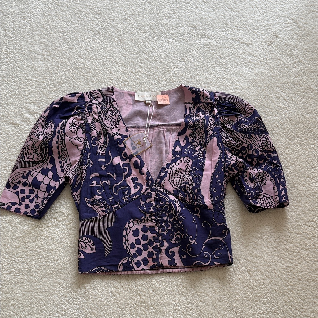 Elegant Patterned Blouse In Navy And Pink